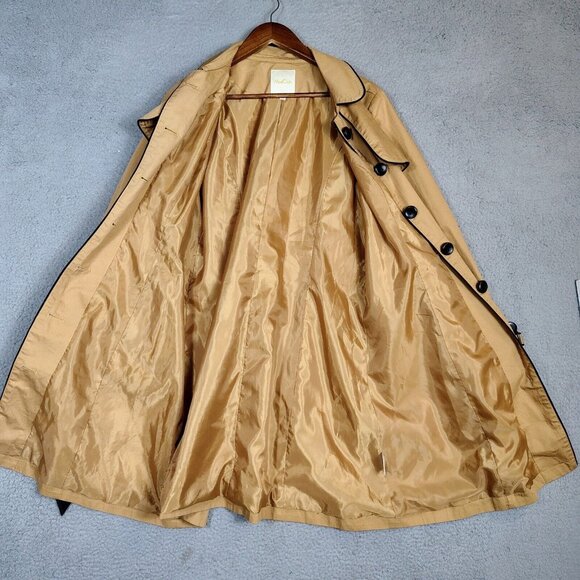 ModCloth Trench Coat Women's XL Tan Belted Waist Mid-Length Lightweight Retro - Picture 2 of 14